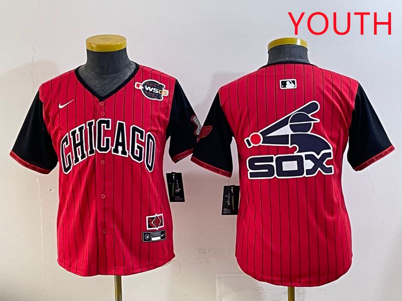 Youth Chicago White Sox Blank Red Stripe Joint Name Nike 2025 MLB Jersey style 10->youth mlb jersey->Youth Jersey